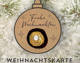 Weihnachtskarten Kugel Vorlage · Ferrero & Lindt Halter · Kleine Geschenkidee · Weihnachten PDF zum Ausdrucken · 3er Set Kraftpapier