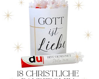 Vorlage Duplo Geschenkbox – Christliche Banderolen (18 Designs) · DIY Geschenk · Box für 10 & 18 Duplos · PDF zum Ausdrucken