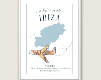 Ibiza cash gift template | Ibiza travel voucher | Cash gift for vacation | Flight ticket gift | Printable A4 PDF