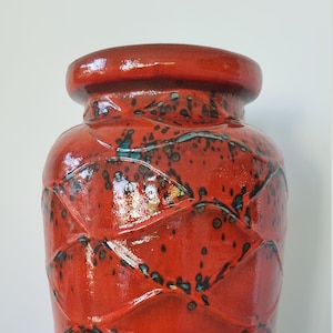 Vaso da pavimento in ceramica vintage/vaso grande in corallo rosso/ceramica della metà del secolo anni &#39;70 Austria/