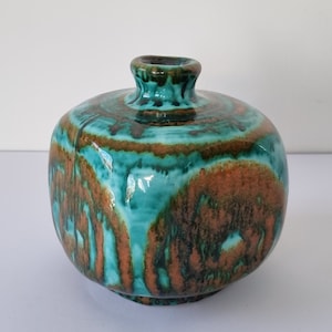 Ceramics vintage ceramic vase/Studio pottery vase/Mid-century art ceramic / Turquoise vase from &#39;60s ,&#39;70s/Hand made artwork/