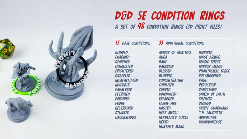 Set of 48 D&amp;D 5e Condition Rings - 3D Print File / STL / RPG / Tabletop ...