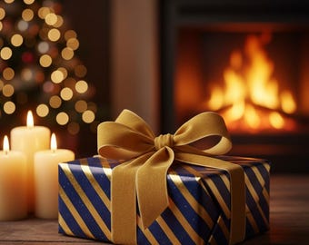 Blue Navy and Golden Stripes Gift Wrapper