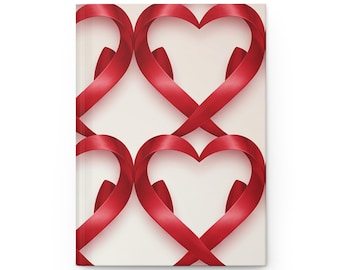 Notebook Gift for Her | Red Ribbon Heart Pattern Journal | Hardcover Matte