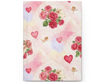 Notebook Gift  Red Roses Heart Pattern Journal | Hardcover Matte