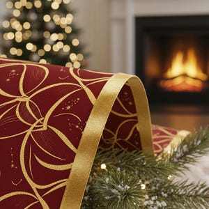 Golden Ribbon Red Burgundy Luxury Style Pattern Gift Paper