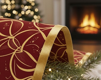 Golden Ribbon Red Burgundy Luxury Style Pattern Gift Paper