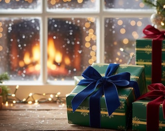 Golden Line, Golden Snowflakes Wrapping Paper