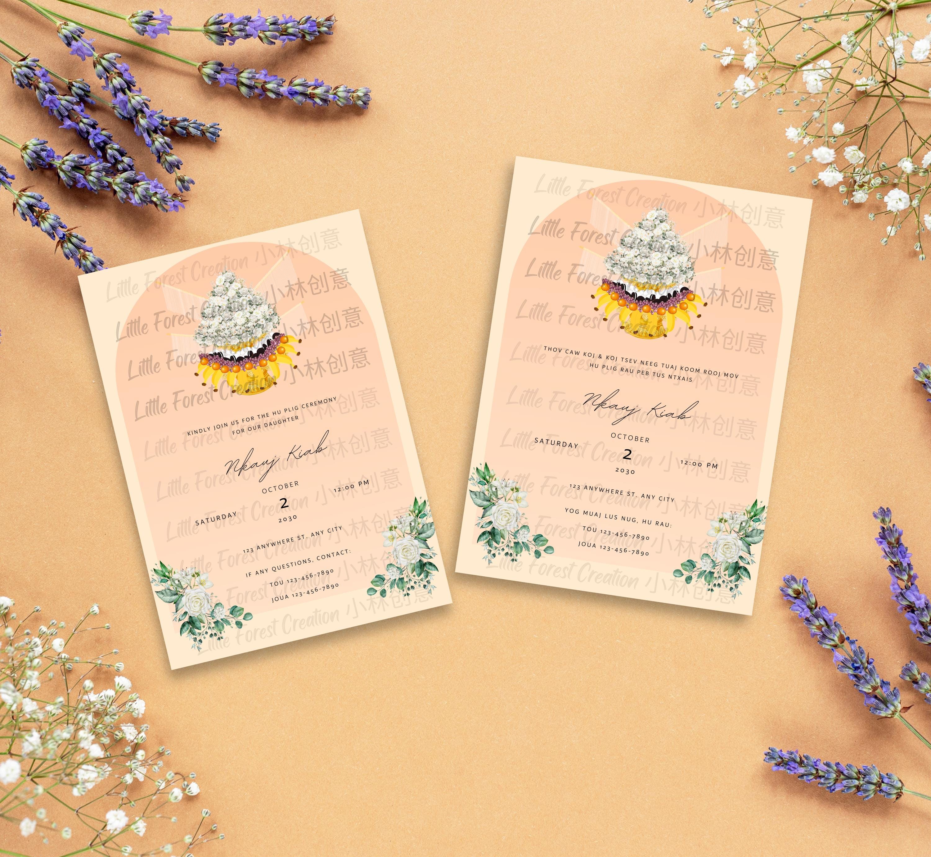 Editable Two Sided Beige Cream Hmong Hu Plig Invitation Template ...