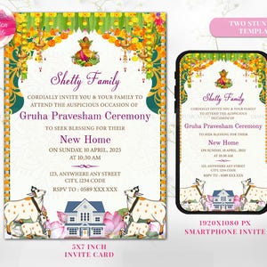 Gruhapravesham invitation & Grihapravesh invite, Indian Housewarming invitation as Indian Pooja invite, Gruhapravesam invite Puja invitation
