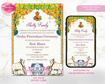 Gruhapravesham invitation & Grihapravesh invite, Indian Housewarming invitation as Indian Pooja invite, Gruhapravesam invite Puja invitation