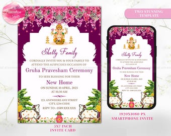 Gruha Pravesh invite & Pooja invite, Gruha Pravesam invite as Grihapravesh invite, Indian Housewarming invitation Housewarming invite