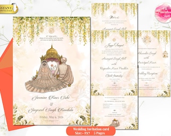 Sikh Wedding Invitation, Punjabi Wedding Cards, Anand Karaj Invite, Mehndi Jaggo Sangeet Reception Invitation, Editable Digital Download