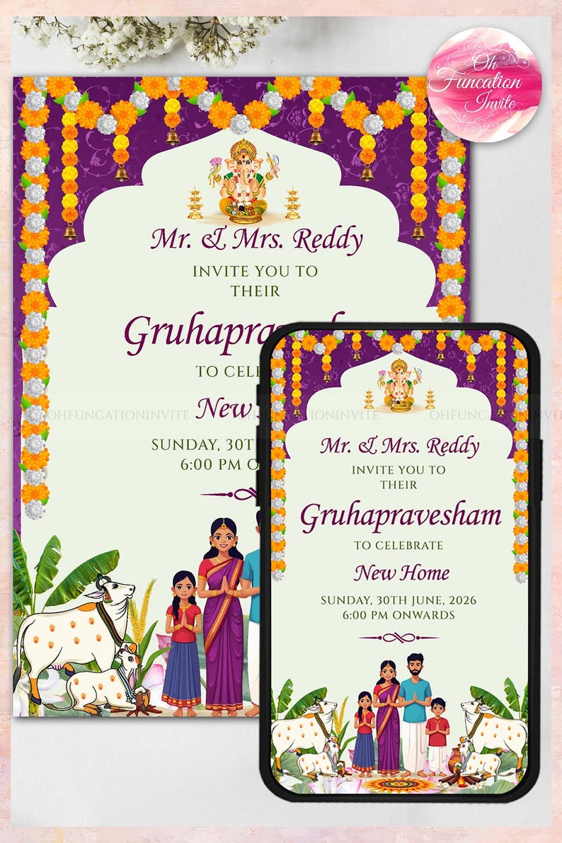 Gruhapravesam Invitation, Indian Housewarming Pooja Card, Griha Pravesh ...
