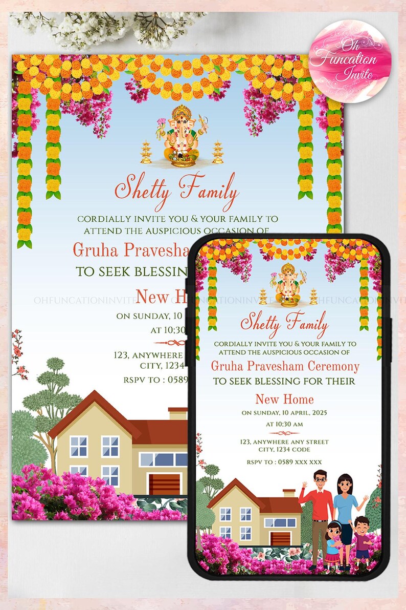 Digital Gruhapravesam Invite Indian Housewarming Invitation ...
