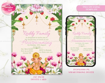 Gruhapravesham Invitation, Indian Housewarming Pooja Invite, Griha Pravesh Digital Card, Editable New Home Ceremony Template Invitation