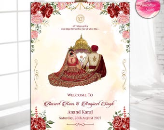 Sikh Welcome Sign Printable | Anand Karaj Welcome Poster | Punjabi Wedding Entrance Sign