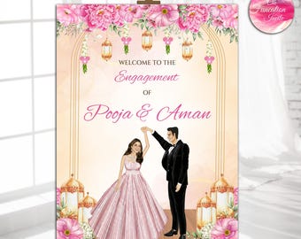Indian Engagement Welcome Sign, Ring Ceremony, Floral Decor (Digital File)