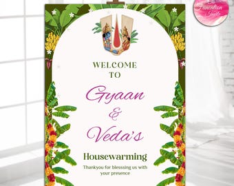 Indian Housewarming Welcome Sign , Griha Pravesh Gruhapravesam Ceremony Decor , Printable Digital Template, Vastu Shanti, Pooja ceremony