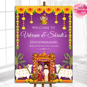 Editable Housewarming Welcome Sign  Indian Graha pravesh Welcome Board Housewarming Decoration | Vaastu Pooja Sign DIGITAL DOWNLOAD