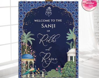 Royal Blue Indian Wedding Welcome Sign, Sanji Board Template, Ganesh Wedding Welcome Poste