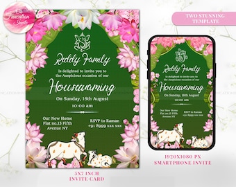 Gruhapravesham invite Griha pravesh invite, Housewarming invitation & Gruhapravesam invitation, South Indian House warming card Pooja invite