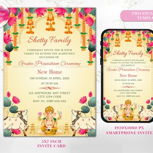 Gruhapravesham-uitnodiging Griha pravesh-uitnodiging, housewarminguitnodiging & Gruhapravesam-uitnodiging, Zuid-Indiase housewarmingskaart Pooja-uitnodiging