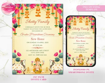 Gruhapravesham invite Griha pravesh invite, Housewarming invitation & Gruhapravesam invitation, South Indian House warming card Pooja invite