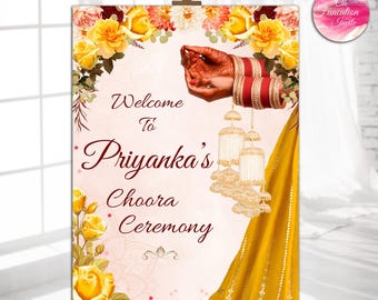 Punjabi Choora Ceremony Sign | Chooda Welcome Board for Sikh Wedding | Indian Bridal Shower Decor | Desi Wedding Celebration Sign