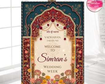 Personalized Roka Welcome Sign | Punjabi Sikh Hindu Indian Wedding Welcome Board | Desi Engagement Sign | Chunni Ceremony Decor