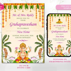Gruha Pravesh-uitnodiging en Pooja-uitnodiging, Gruha Pravesam-uitnodiging als Grihapravesh-uitnodiging, Indiase housewarming-uitnodiging housewarming-uitnodiging