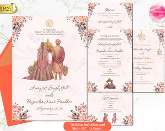 Sikh Punjabi Wedding Invite Template  |  Anand Karaj Wedding Invitation | Editable Indian Wedding Card | Instant Download