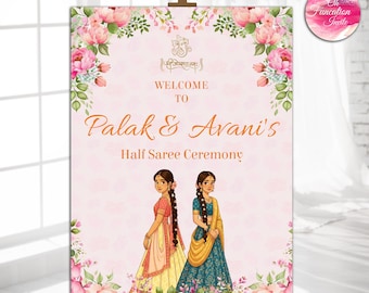 Half Saree Ceremony Welcome Sigs Floral Indian Traditional Event Poster,Editable Half Saree Ceremony Invitation,Digital Half Saree Ceremony