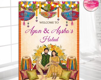 Haldi Welcome Sign, Indian Wedding Decor, Mehndi Ceremony, Colorful Haldi
