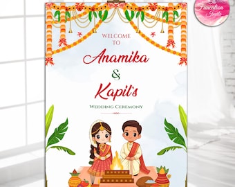 Elegant Hindu Wedding Welcome Sign, Indian Wedding Sign Template | Traditional Indian Wedding Décor, Indian Welcome Sign, Hindu Wedding Sign
