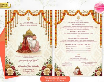 Punjabi Sikh Wedding Invitation | Anand Karaj Wedding Card | Indian Sikh Wedding Invite | Punjabi Wedding Card Digital