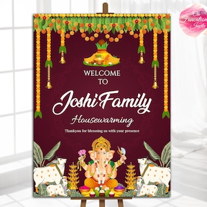 Editable Housewarming Welcome Sign, Indian Graha Pravesh Welcome Board, Housewarming Decoration | Vaastu Pooja Sign DIGITAL DOWNLOAD SIGN