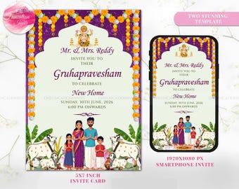 Gruhapravesam Invitation, Indian Housewarming Pooja Card, Griha Pravesh Digital Download, Editable New Home Ceremony Invite Template