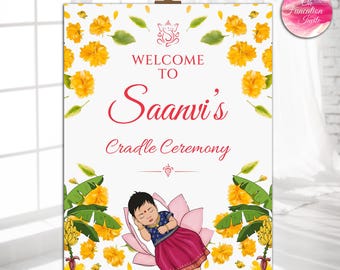 Cradle Ceremony Invitation , Thottil Function Invite , Baby Naming Ceremony Card , Editable Temple Design Editable Baby Welcome Invitation