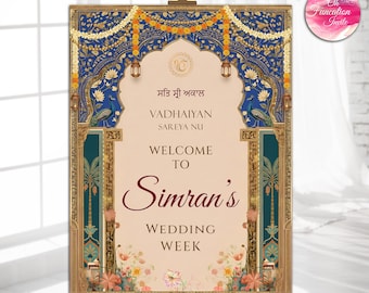 Sikh Wedding Welcome Sign, Punjabi Wedding Welcome Board, Vadhaiyan Sareya Nu Sign, Indian Wedding Welcome Poster, Editable Digital Download