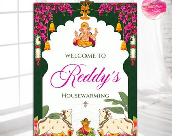 Gruhapravesha Sign, Indian housewarming Editable sign, Griha Pravesha Welcome Sign, Traditional Indian housewarming Sign, Vastu Welcome sign
