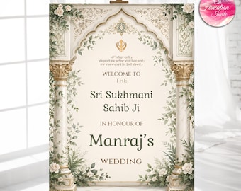 Personalized Sukhmani Sahib Welcome Sign, Sikh Wedding Board, Sage Green Wedding Entrance Sign, Anand Karaj Sign, Punjabi Wedding Sign