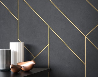 NEWROOM Wallpaper Black Non-woven Wallpaper Lines - Graphic Wallpaper Modern Gold Pattern Wallpaper Graphic Graphic Geometric Shapes