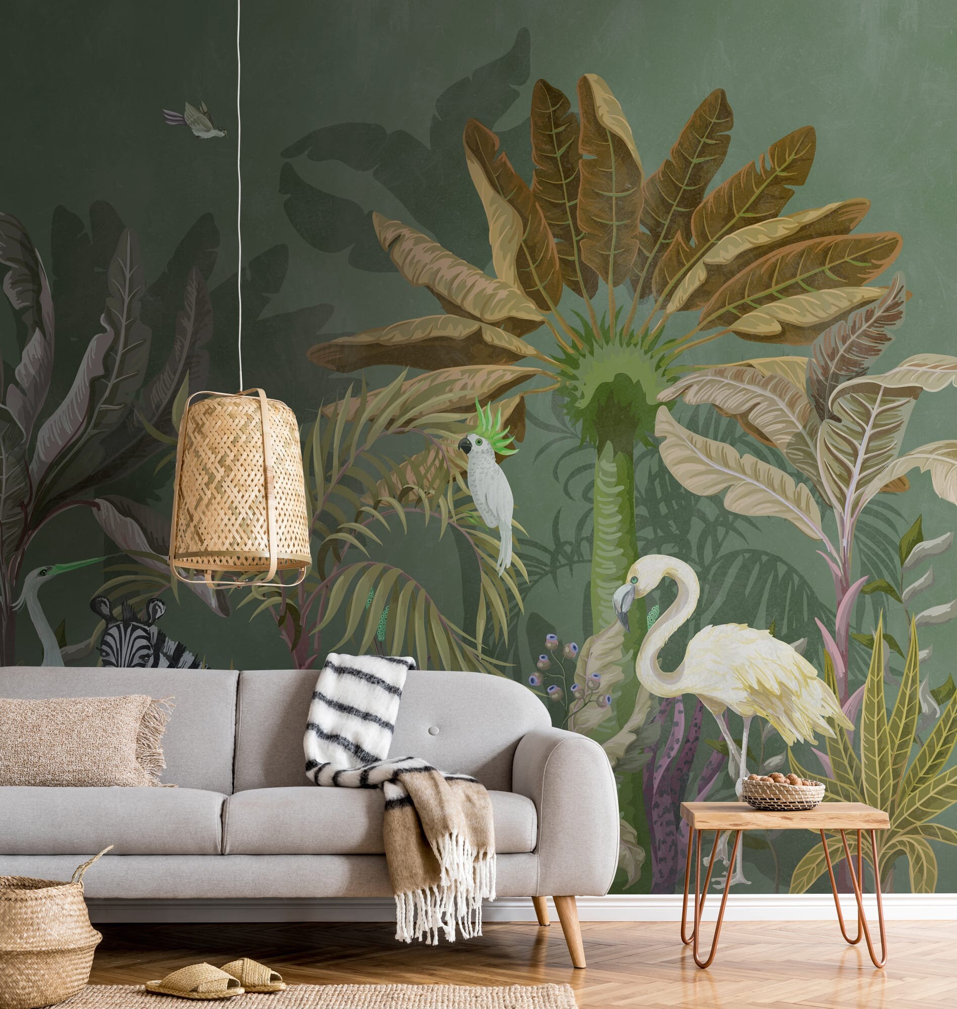NEWROOM non-woven wallpaper [ 2.8 x 3.71 m ] seamlessly large areas possible - photo wallpaper jungle palm leaves animals Made in Germany