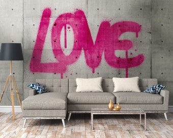 NEWROOM non-woven wallpaper [2.8 x 3.71 m] seamlessly large areas possible - photo wallpaper graffiti concrete look lettering Made in Germany