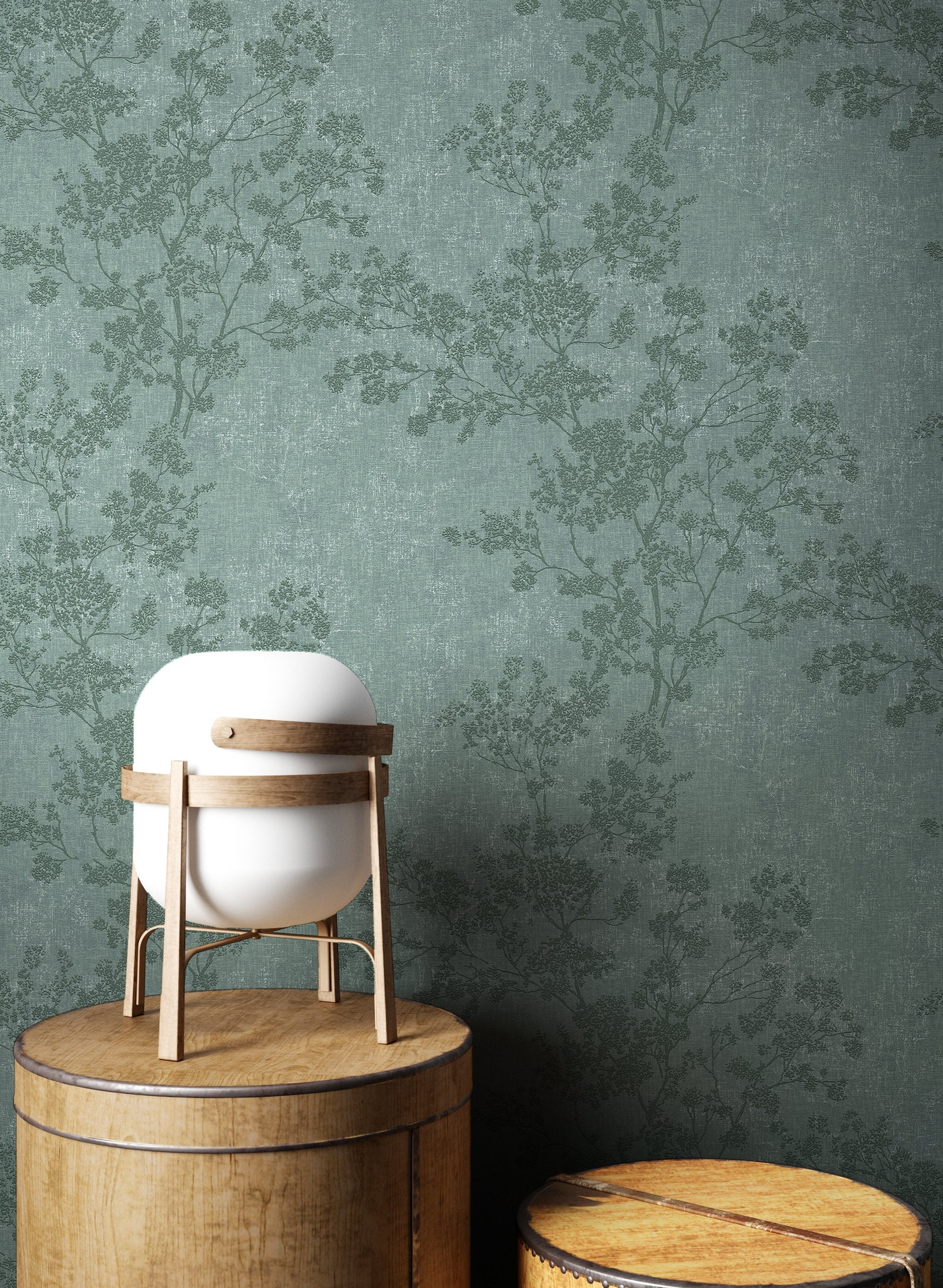 Newroomdesign NEWROOM Wallpaper Green Non-woven Wallpaper Flowers Floral Floral White ...