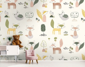 NEWROOM non-woven wallpaper [2.8 x 1.59 m] seamlessly large areas possible - photo wallpaper fox trees leaves Made in Germany
