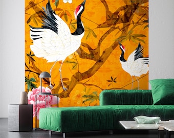 NEWROOM Papel pintado tejido tejido no tejido [ 2,70 x 2,65 m ] posible una gran superficie sin costuras - papel pintado fotográfico flores pájaro Hecho en Alemania