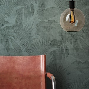 NEWROOM Wallpaper Green Non-woven Wallpaper Jungle - Floral Dark Green Leaves Palms Pattern Wallpaper Modern Jungle Palm Leaves