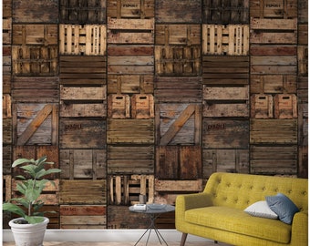 NEWROOM non-woven wallpaper [2.70 x 1.59 m] seamlessly large areas possible - photo wallpaper wood boxes boxes Made in Germany